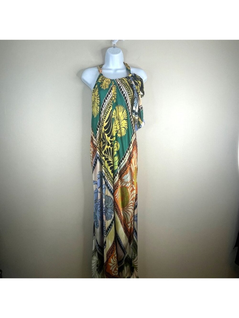 Zara Maxi Dress Womens XLarge Resort Halter Satin Silky Exotic Mixed Print Long - Picture 2 of 16